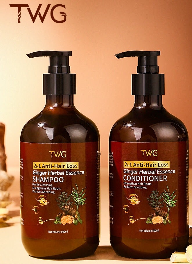 TWG 2 in 1 Anti-Hair Loss Ginger Herbal Essence (Conditioner & Shampoo) 500ML - Image 1